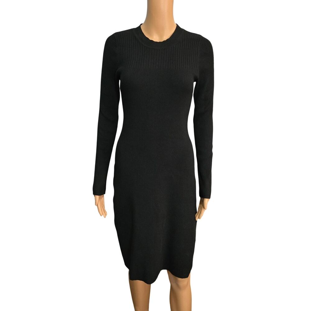 Free Assembly Black Rib Mixy Long Sleeve Dress Medium NWOT